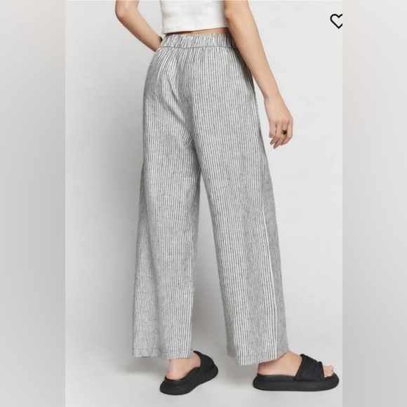 Reformation Ava Stripe Wide Leg Black‎ & White Striped Pull-On Linen Pants Small - Picture 12 of 13